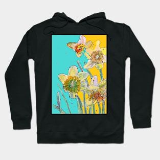 Abstract Yellow Daffodil Watercolor Pattern on Aqua Hoodie